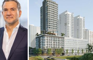 Santiago Vanegas, founder, president and CEO of Habitat Group, and a rendering of Smart Brickell Luxe.