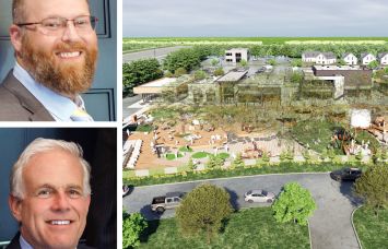 Forman Capital's Scott Mehlman (top) and Brett Forman (bottom), and a rendering of The Oaks at District West planned for Richmond, Texas.
