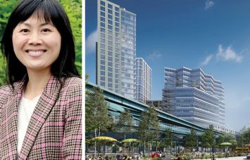 Vivian Liao, co-founder of Totem, and a rendering of the planned Herkimer Williams development in East New York, Brooklyn.