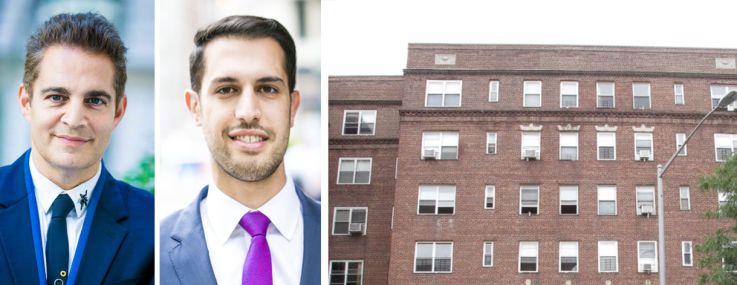 Rosewood Realty's Aaron Jungreis (clockwise from top left), Ben Khakshoor, Mike Kerwin and Alex Fuchs, and 68-64 Yellowstone Boulevard, Queens.
