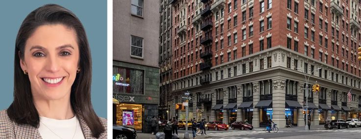 CBRE's Aylin Gucalp (top) and Cassie Durand (bottom), and 225 Fifth Avenue.