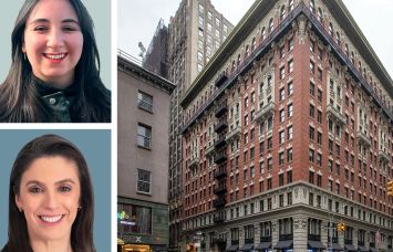 CBRE's Aylin Gucalp (top) and Cassie Durand (bottom), and 225 Fifth Avenue.