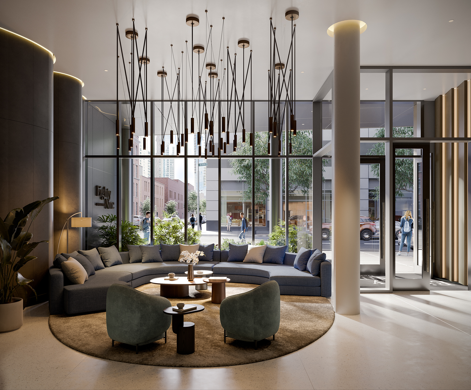 Some amenities include a fitness center, a lounge, a library, coworking spaces, podcast rooms and an outdoor adult jungle gym.