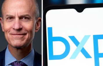 Chairman and CEO Owen Thomas and a mobile phone displaying the BXP logo.
