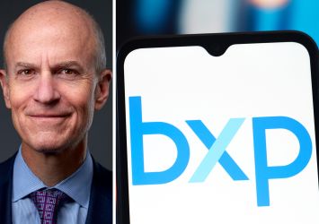 Chairman and CEO Owen Thomas and a mobile phone displaying the BXP logo.