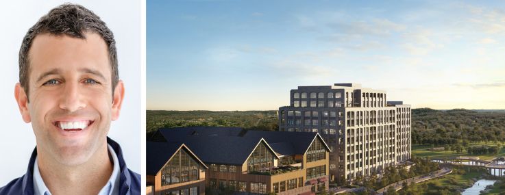 AJ Capital's Ben Weprin and a rendering of The Residences at Belle Meade Village, Nashville.