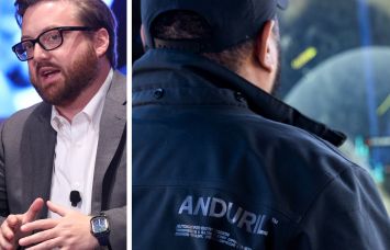 Anduril CEO Brian Schimpf and an Anduril employee providing a demo at testing site.