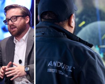 Anduril CEO Brian Schimpf and an Anduril employee providing a demo at testing site.