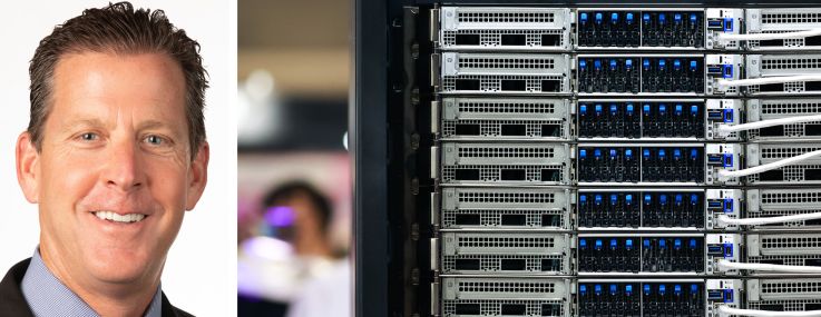 Developer Chuck Kuhn and a data center server.