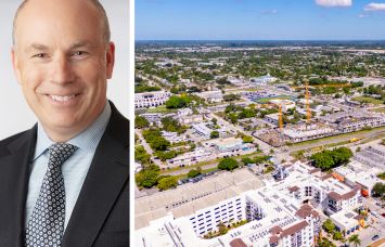 Darryl Button, Pacific Life Insurance president and CEO, and an aerial view of Boynton Beach, Fla.