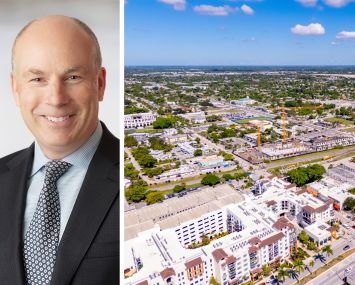 Darryl Button, Pacific Life Insurance president and CEO, and an aerial view of Boynton Beach, Fla.