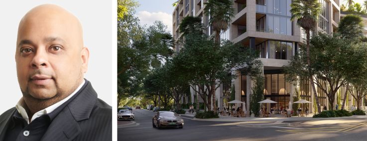 Terra's David Martin (top), Tyko Capital's Adi Chugh (bottom), and a rendering of The Well Coconut Grove in Miami.