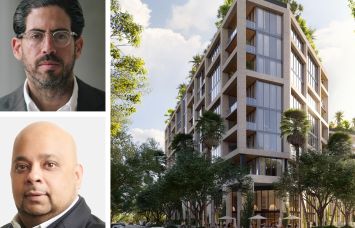 Terra's David Martin (top), Tyko Capital's Adi Chugh (bottom), and a rendering of The Well Coconut Grove in Miami.
