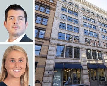 CBRE's David Stockel (top) and Taylor Walker (bottom), and 134 Spring Street.