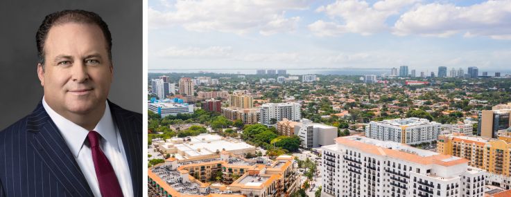 Lone Star Funds CEO Donald Quintin and an aerial view of Coral Gables, Fla.