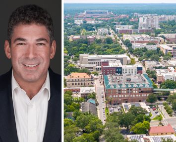 Doug Faron of Westlight Capital and an aerial view of Gainesville, Fla.