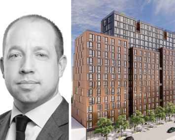 Greystone Capital Advisors' Drew Fletcher and a rendering of 1057 Atlantic Avenue, Brooklyn.