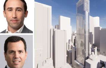 JLL's Ethan Stanton (top) and Andrew Scandalios (bottom), and a rendering of 75 Nassau Street.