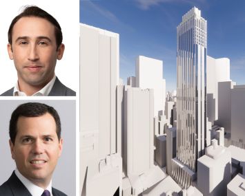 JLL's Ethan Stanton (top) and Andrew Scandalios (bottom), and a rendering of 75 Nassau Street.