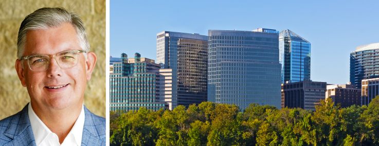 Deloitte U.S. CEO Jason Girzadas and the Rosslyn, Va. skyline.