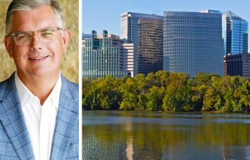 Deloitte U.S. CEO Jason Girzadas and the Rosslyn, Va. skyline.