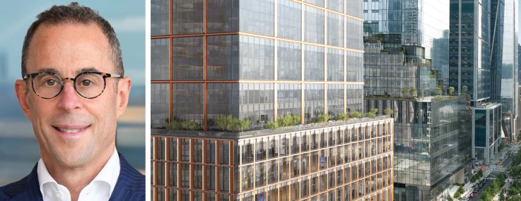 Related Companies' Jeff Blau and a rendering of 70 Hudson Yards.