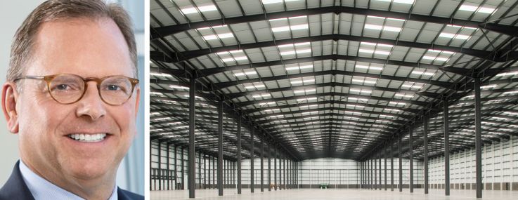 CenterPoint Properties CEO Jim Clewlow and an empty industrial property.