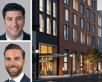Cushman & Wakefield's John Alascio (top) and Chuck Kohaut (bottom), and a rendering of 27-45 North Main Street, Port Chester, N.Y.