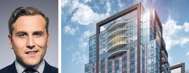 Newmark's Jordan Roeschlaub (top) and Nick Scribiani, and a rendering of The Arches at 224-228 East 135th Street, The Bronx.