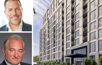Madison Realty Capital's Josh Zegen (top), Naftali Credit Partners' Glenn Grimaldi (bottom), and a rendering of 70-28 Grand Central Parkway in Forest Hills, Queens.
