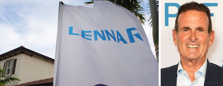 A Lennar Corporation sign flies outside a home in Florida, and Lennar co-CEO Stuart Miller.