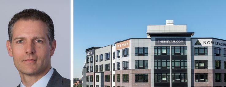 BlueGate Partners' Mark DeLillo (top), Truist Bank's Rebecca Cox (bottom), and 3 New York Avenue, Jersey City, N.J.