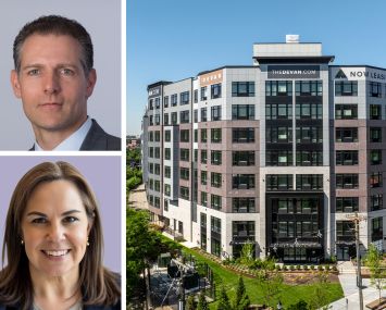 BlueGate Partners' Mark DeLillo (top), Truist Bank's Rebecca Cox (bottom), and 3 New York Avenue, Jersey City, N.J.