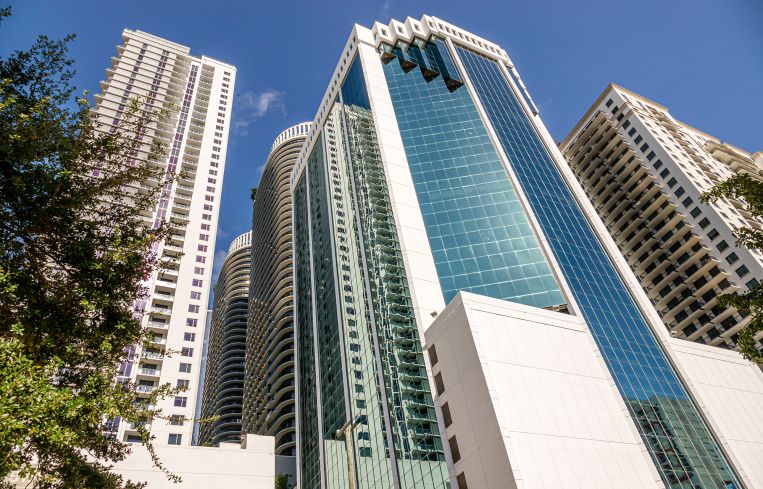 Commercial buildings in Brickell Financial District, Miami.