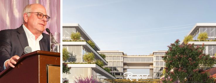 Hackman Capital Partners' Michael Hackman and a rendering of the planned renovations to Radford Studio Center.