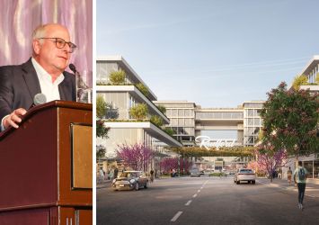 Hackman Capital Partners' Michael Hackman and a rendering of the planned renovations to Radford Studio Center.