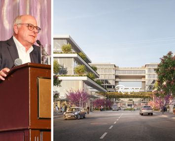 Hackman Capital Partners' Michael Hackman and a rendering of the planned renovations to Radford Studio Center.