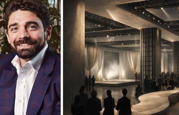 Ryan Simonetti, president and CEO of Convene Hospitality Group, and a rendering of The Aperture.