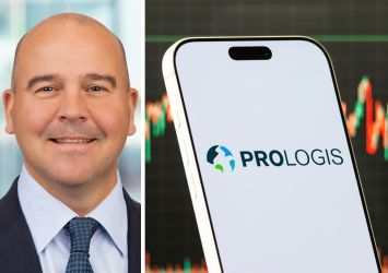 Prologis CEO Dan Letter and a mobile phone displaying Prologis' logo.