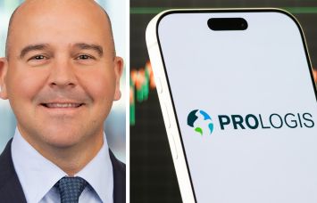 Prologis CEO Dan Letter and a mobile phone displaying Prologis' logo.