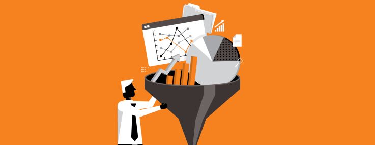 An illustration of data going into a funnel with money coming out the other end.