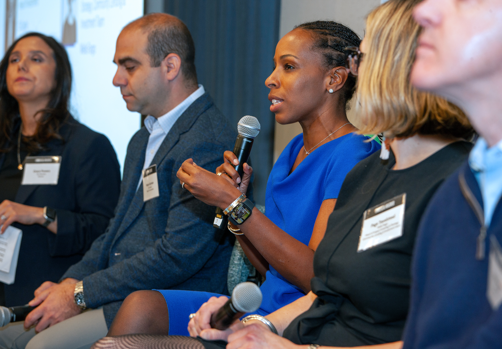 Margaret Anadu (center) speaks on a panel at Commercial Observer's Multifamily Investment Forum.