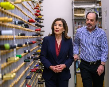 Governor Kathy Hochul visits VOS Selections wine store to discuss the impact of tariffs.