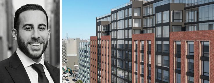 Aaron Aziz of ARA and a rendering of 72-01 Queens Boulevard, Queens.