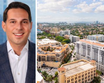 Dwight Mortgage Trust's Adam Sasouness and an aerial view of Coral Gables, Fla.