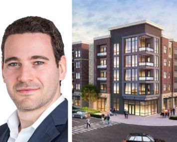 Alex Horn, managing partner at BridgeInvest, and a rendering of Freemont Frisco Apartments, Frisco, Texas.