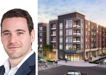 Alex Horn, managing partner at BridgeInvest, and a rendering of Freemont Frisco Apartments, Frisco, Texas.