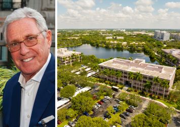C-III Capital Partners' Andrew Farkas and an aerial view of Crossroads Business Park in Plantation, Fla.