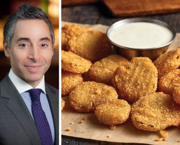 Zaxby's CEO Bernard Acoca and Zaxby's fried pickles.