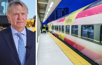 Wes Edens and the Brightline, Miami Central Station platform.
